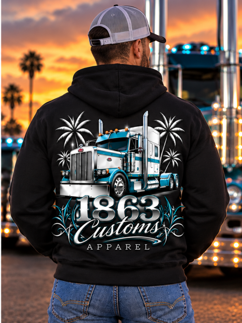 Teal Peterbilt with Palm Trees Hoodie